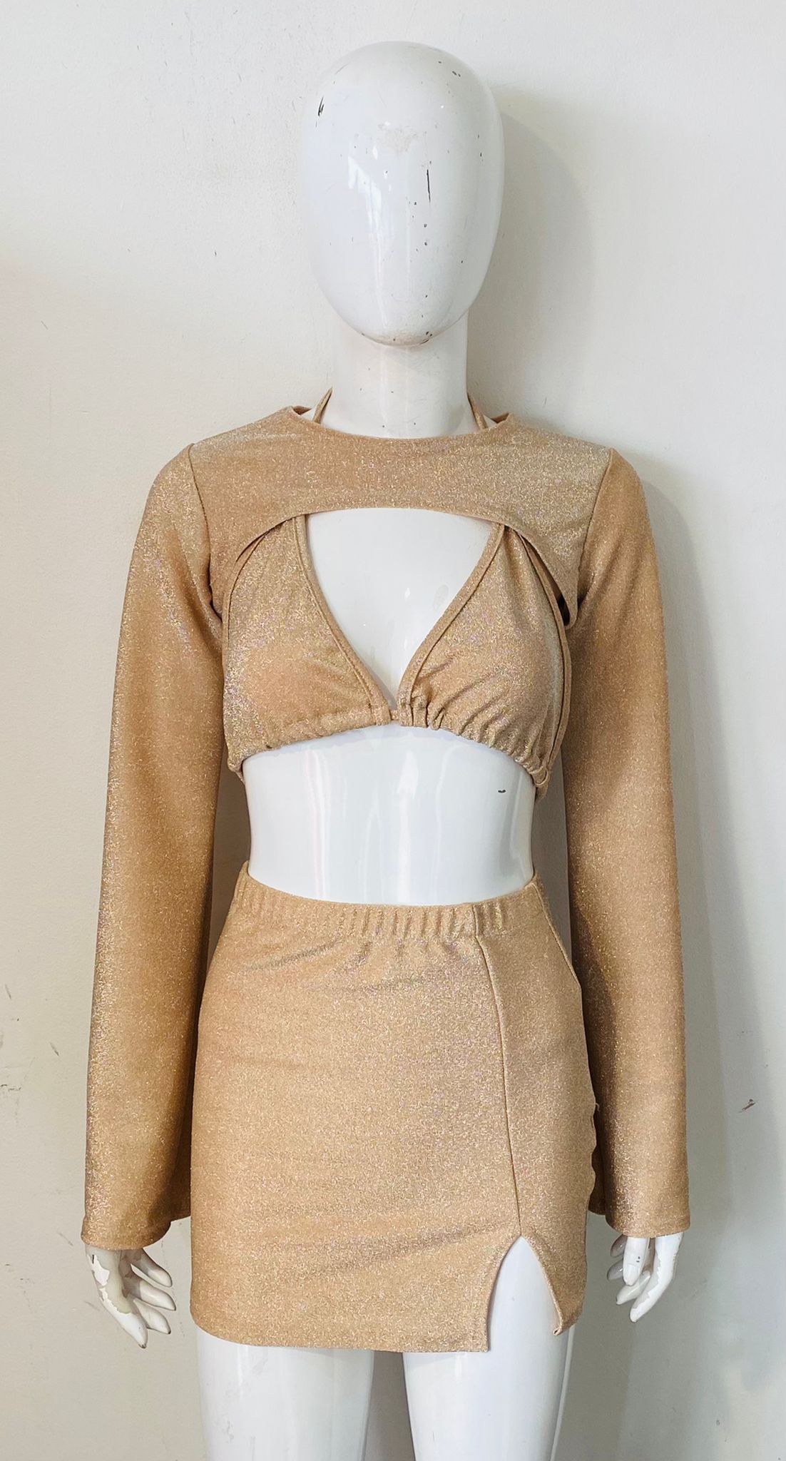 Lurex 3 Piece Crop Tops & Skirt Co-ord