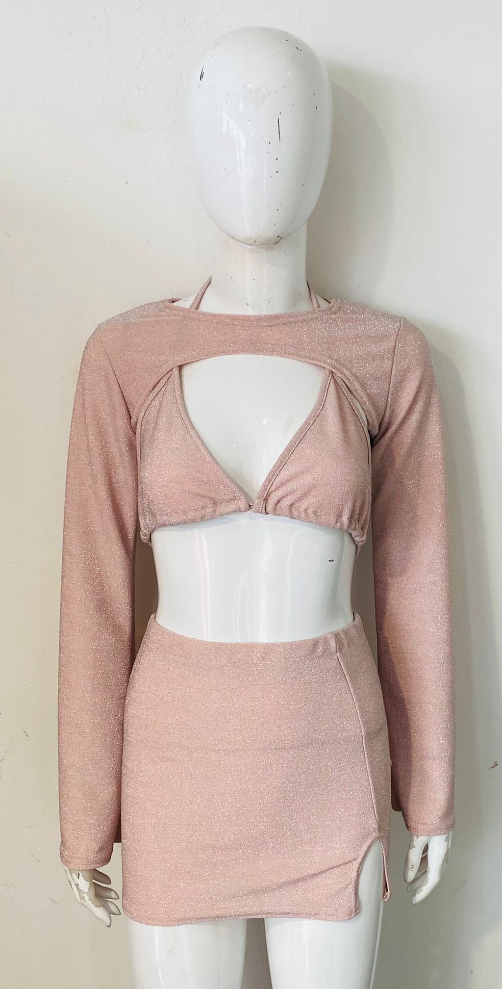 Lurex 3 Piece Crop Tops & Skirt Co-ord