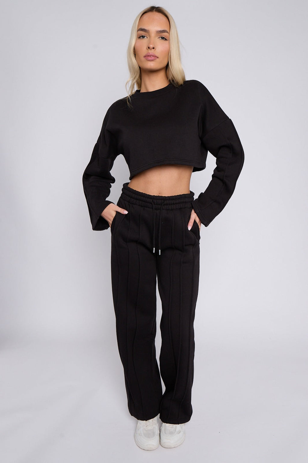 Seam Detail Oversized Crop Top & Joggers Fleece Co-ord