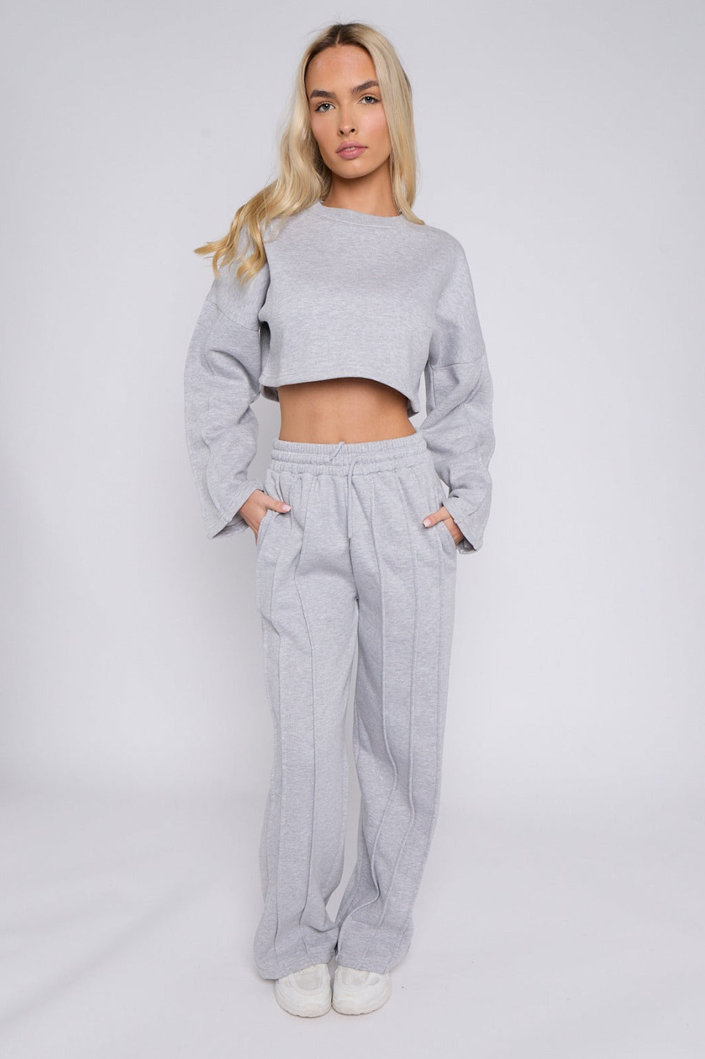 Seam Detail Oversized Crop Top & Joggers Fleece Co-ord