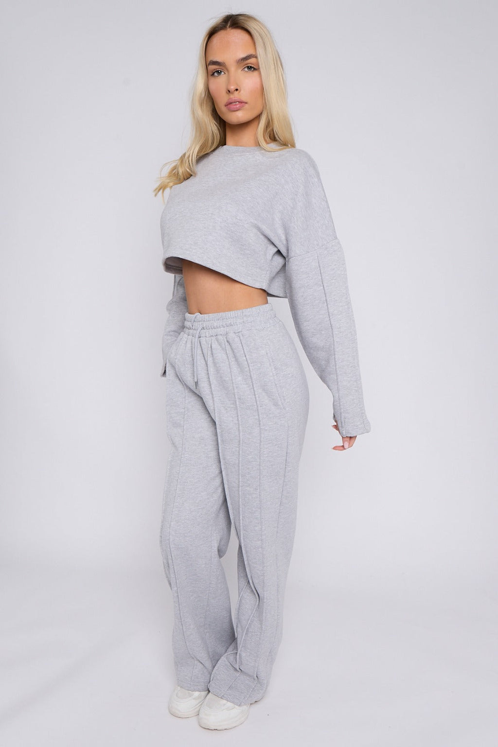 Seam Detail Oversized Crop Top & Joggers Fleece Co-ord