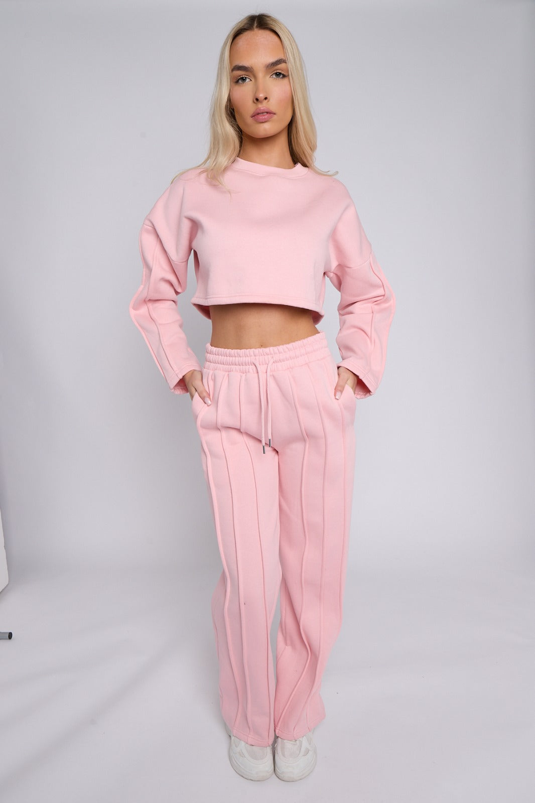 Seam Detail Oversized Crop Top & Joggers Fleece Co-ord