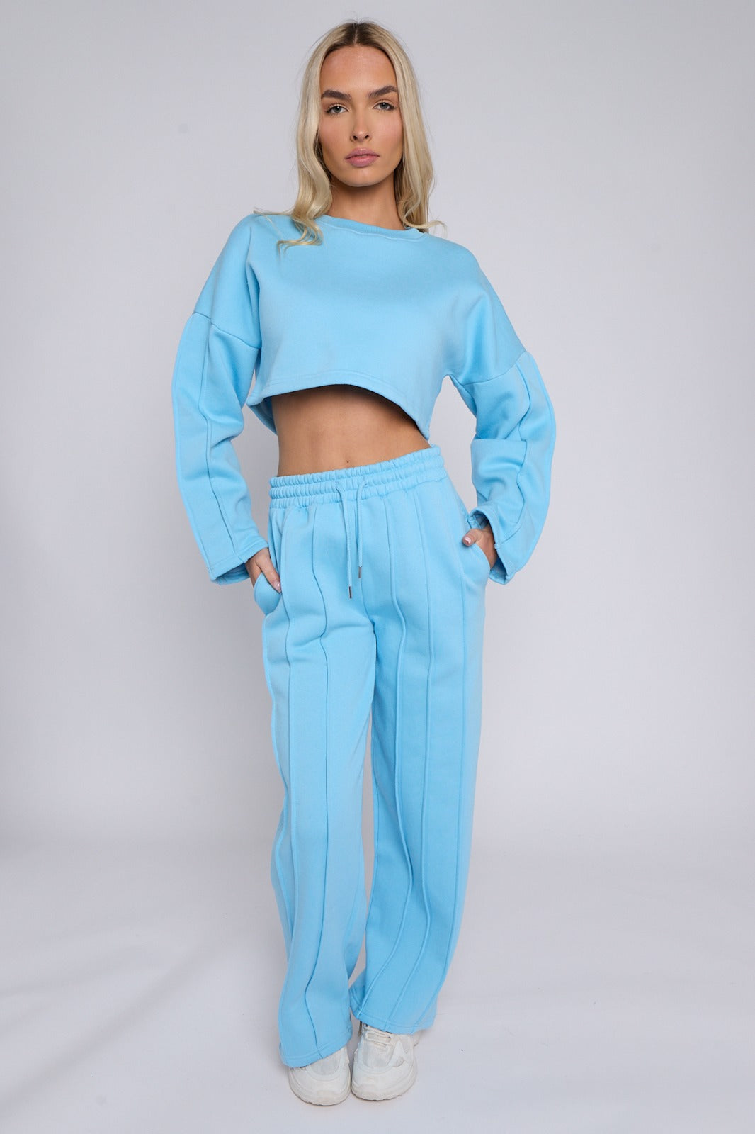 Seam Detail Oversized Crop Top & Joggers Fleece Co-ord
