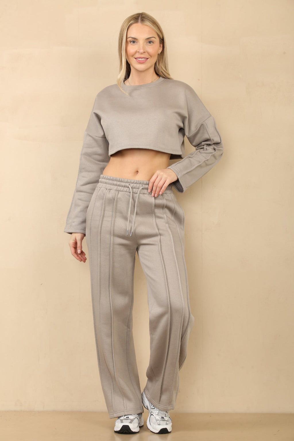 Seam Detail Oversized Crop Top & Joggers Fleece Co-ord