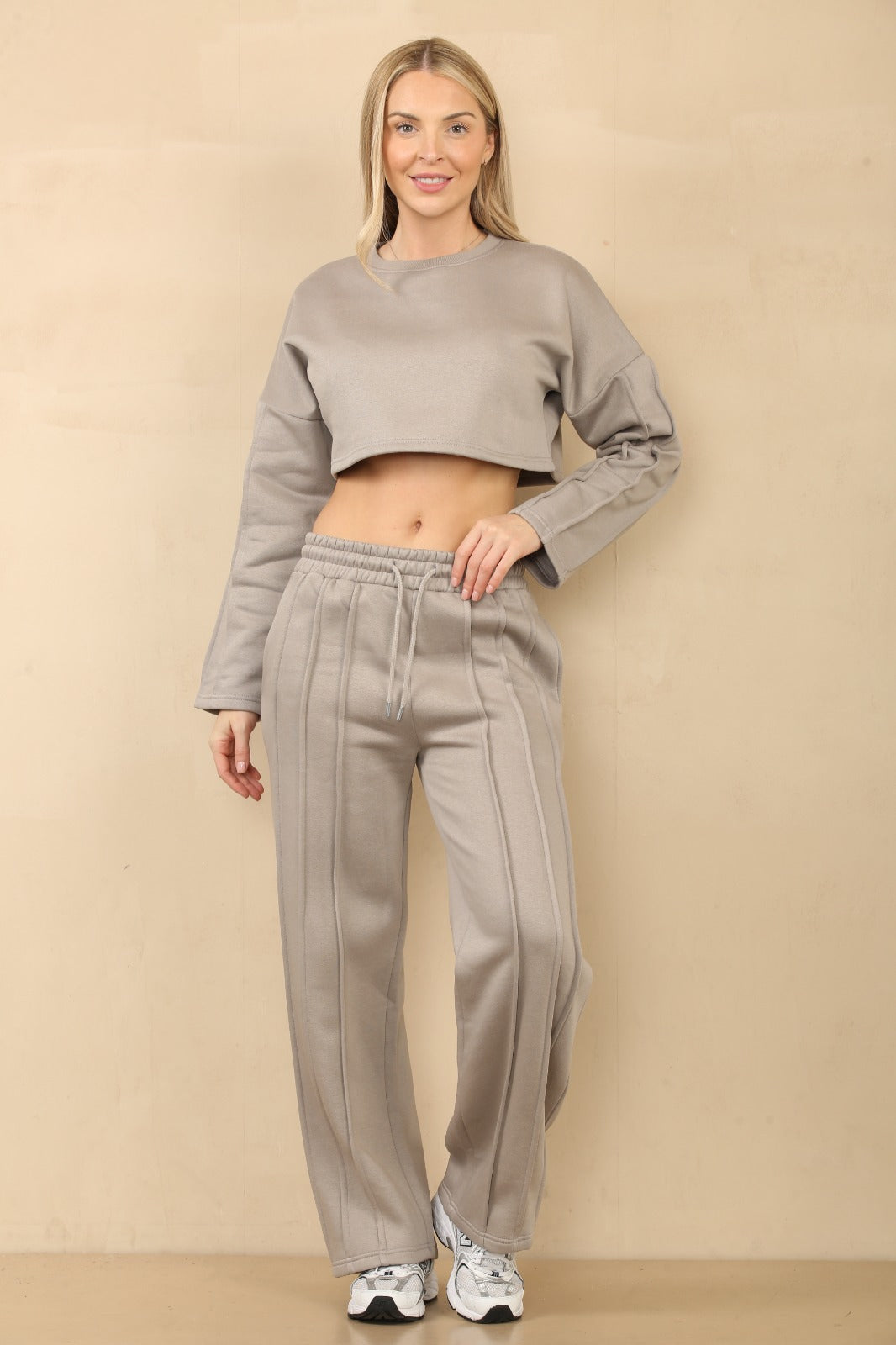 Seam Detail Oversized Crop Top & Joggers Fleece Co-ord