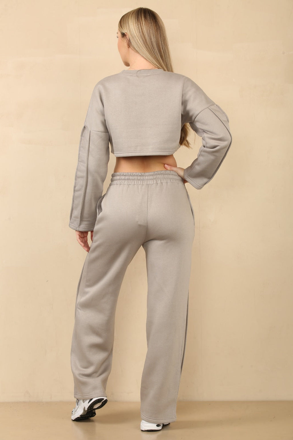 Seam Detail Oversized Crop Top & Joggers Fleece Co-ord