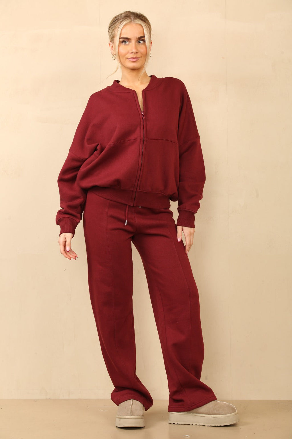 Oversized Bomber Style Fleece Zipper Co-ord