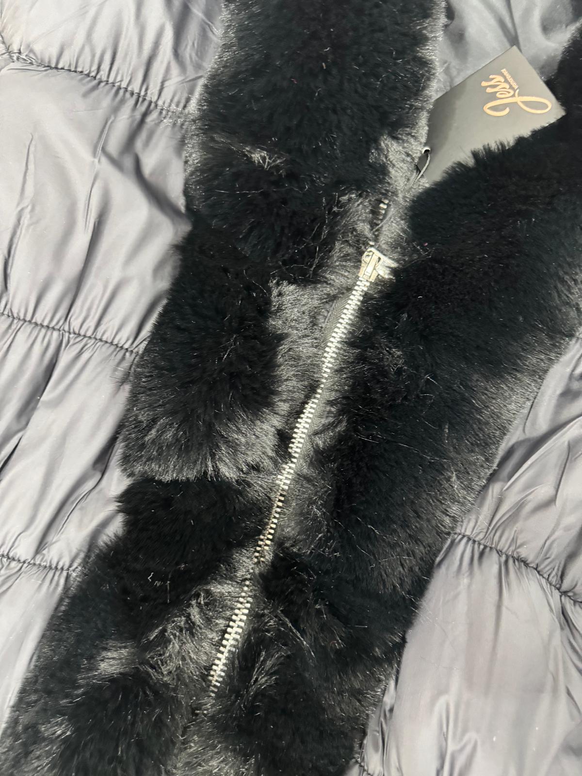 Faux Fur Trim Detail Puffer Jacket With Detachable Belt