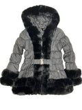 Faux Fur Trim Detail Puffer Jacket With Detachable Belt