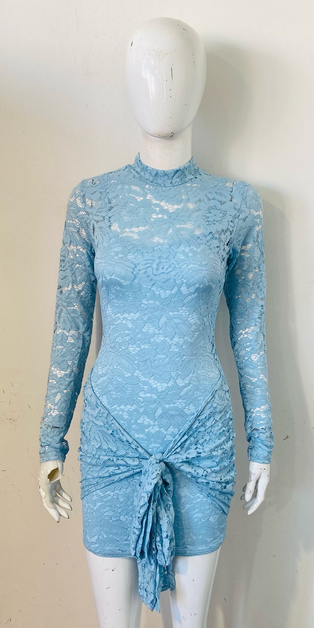 Lace Detail High Neck Knot Detail Dress