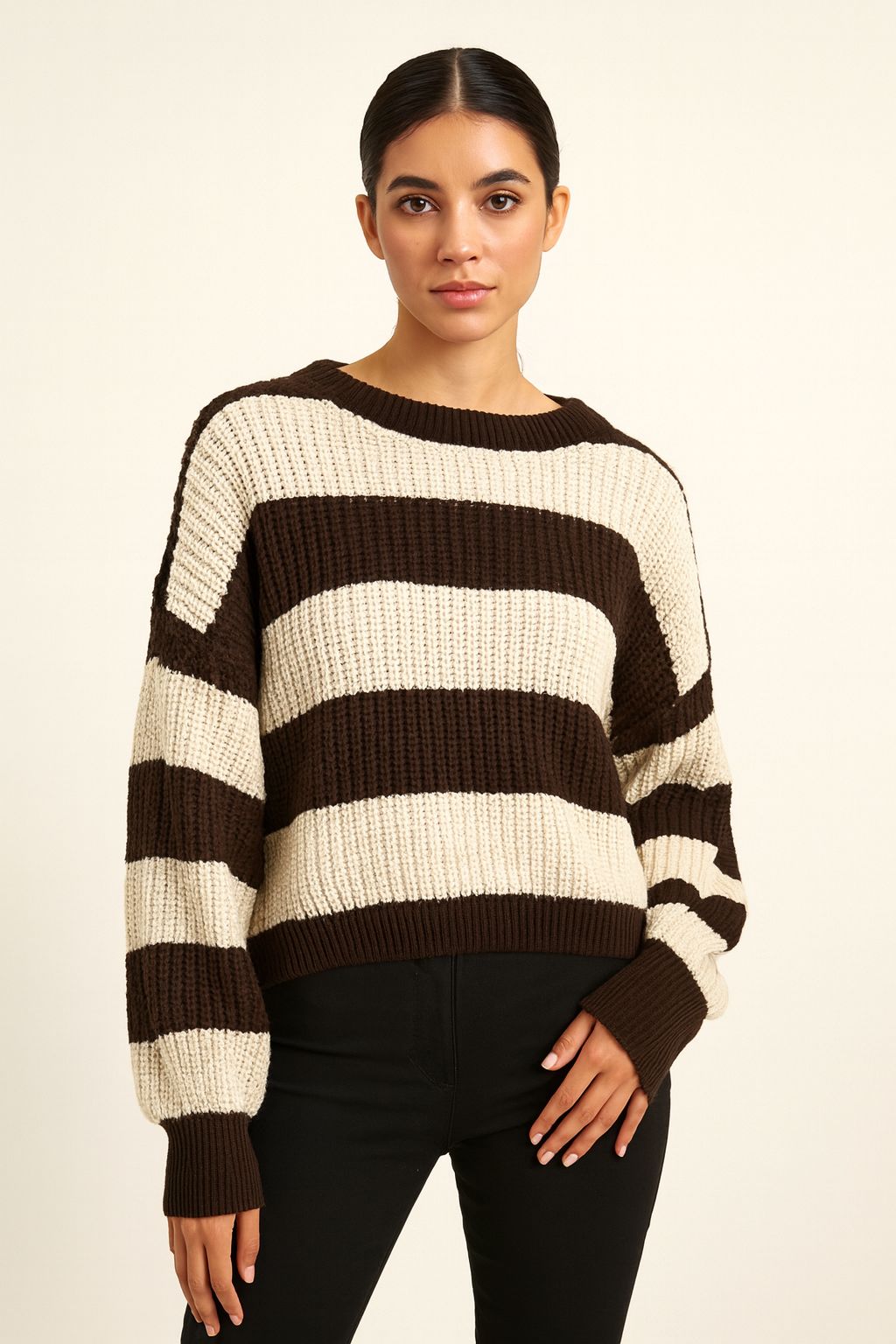 New Colour Block Oversized Cropped Knitted Jumper