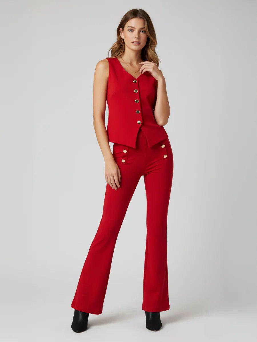 Button Waistcoat Top & Wide Leg Trouser Set