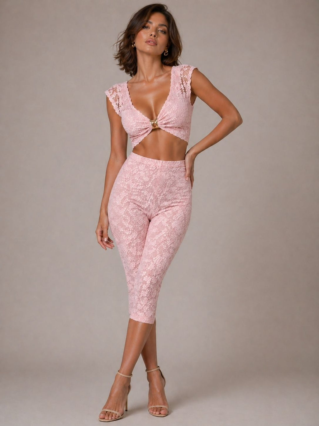 Lace Buckle Detail Crop Top & 3/4 Legging Co-ord