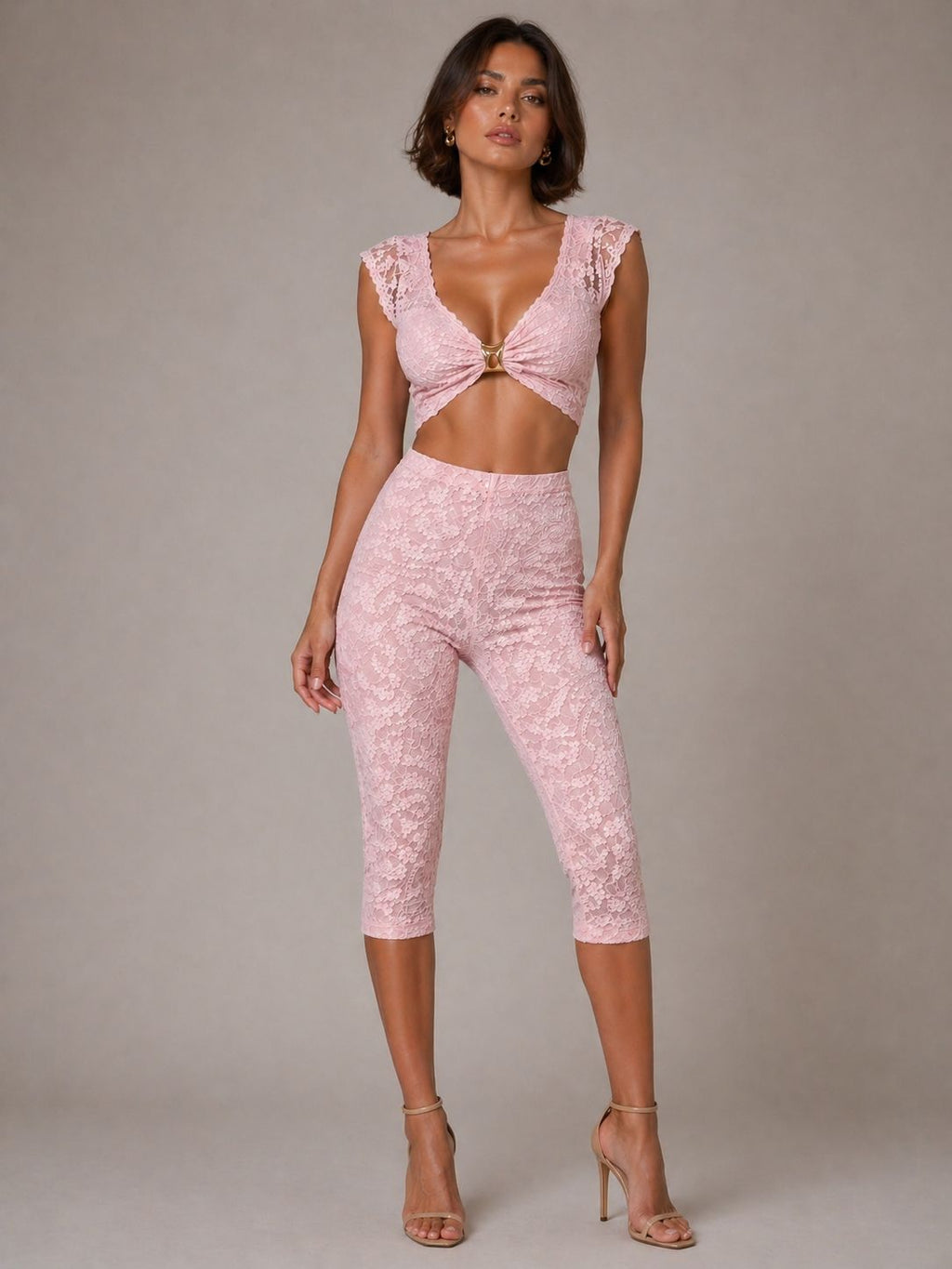 Lace Buckle Detail Crop Top & 3/4 Legging Co-ord