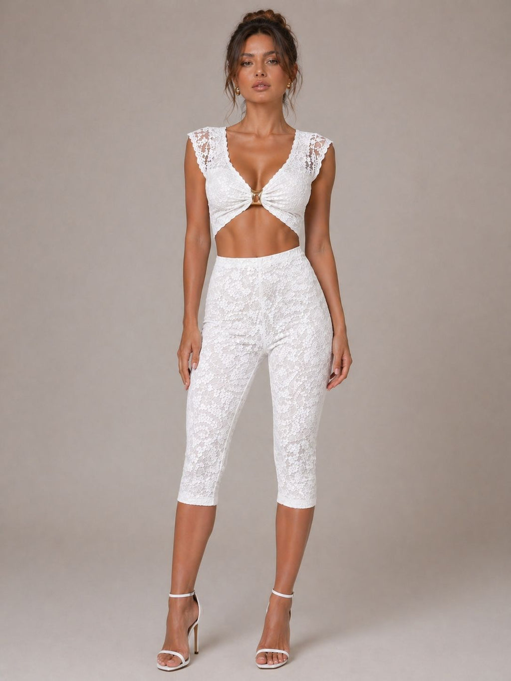 Lace Buckle Detail Crop Top & 3/4 Legging Co-ord