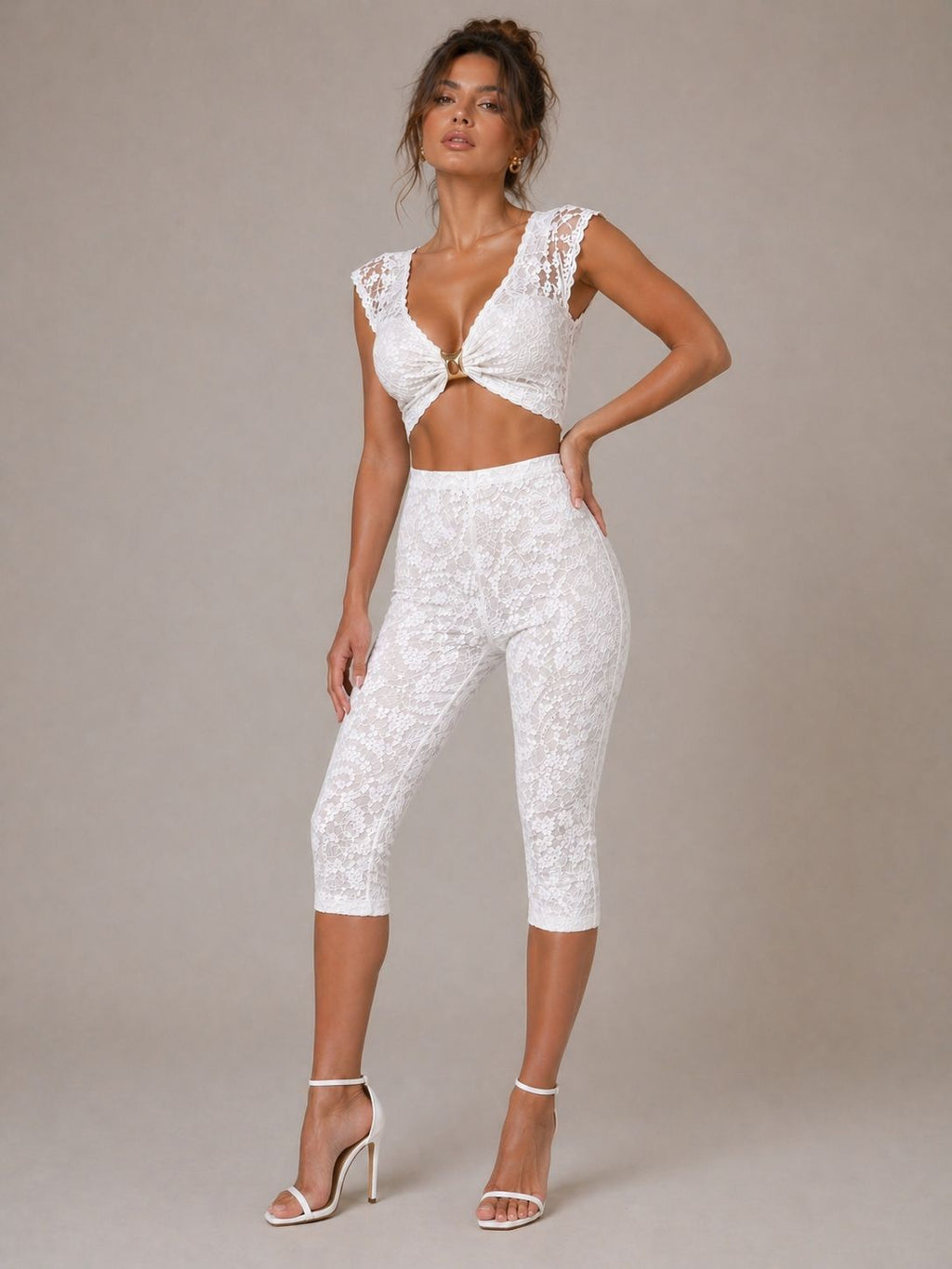 Lace Buckle Detail Crop Top & 3/4 Legging Co-ord