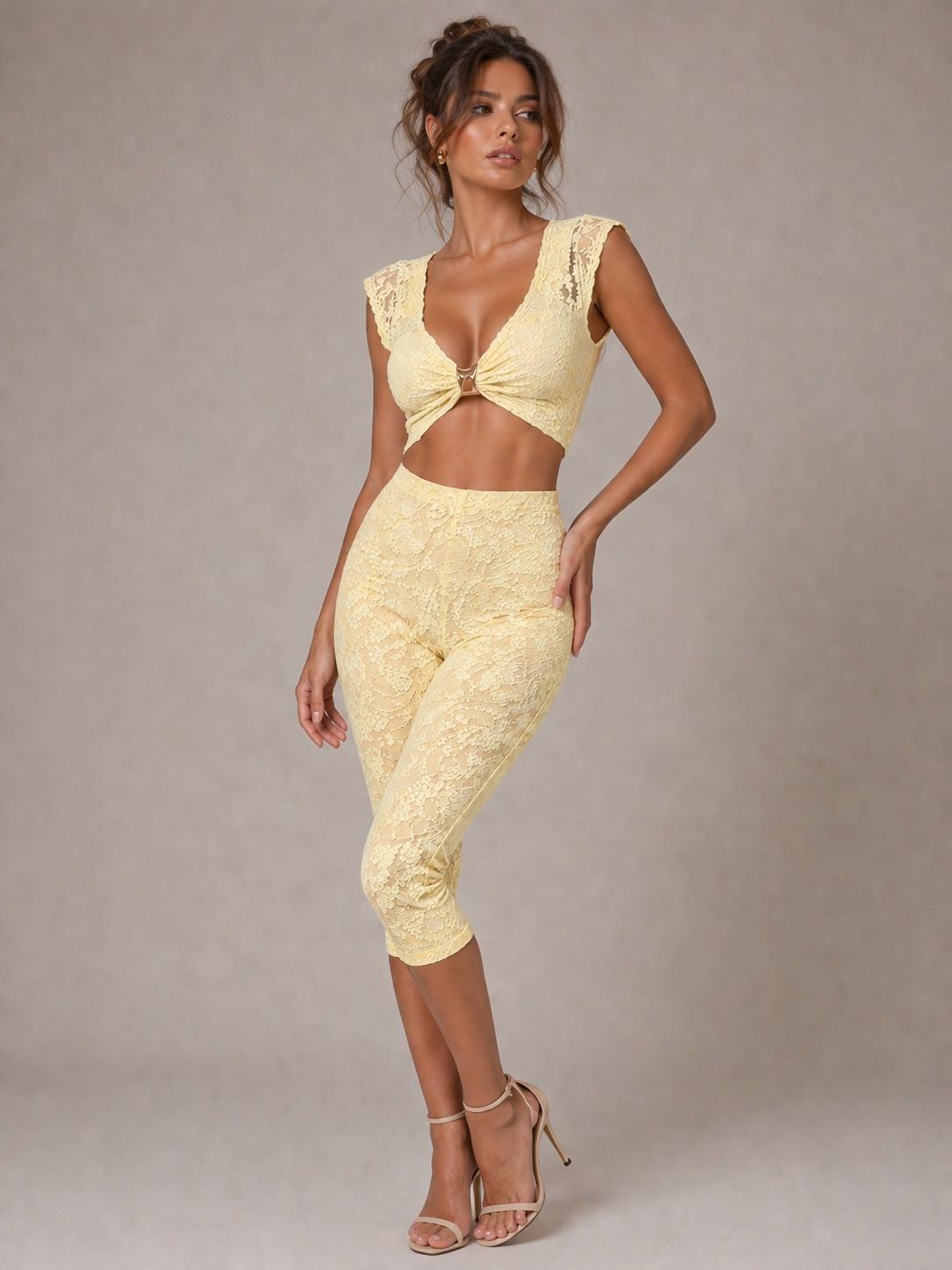 Lace Buckle Detail Crop Top & 3/4 Legging Co-ord