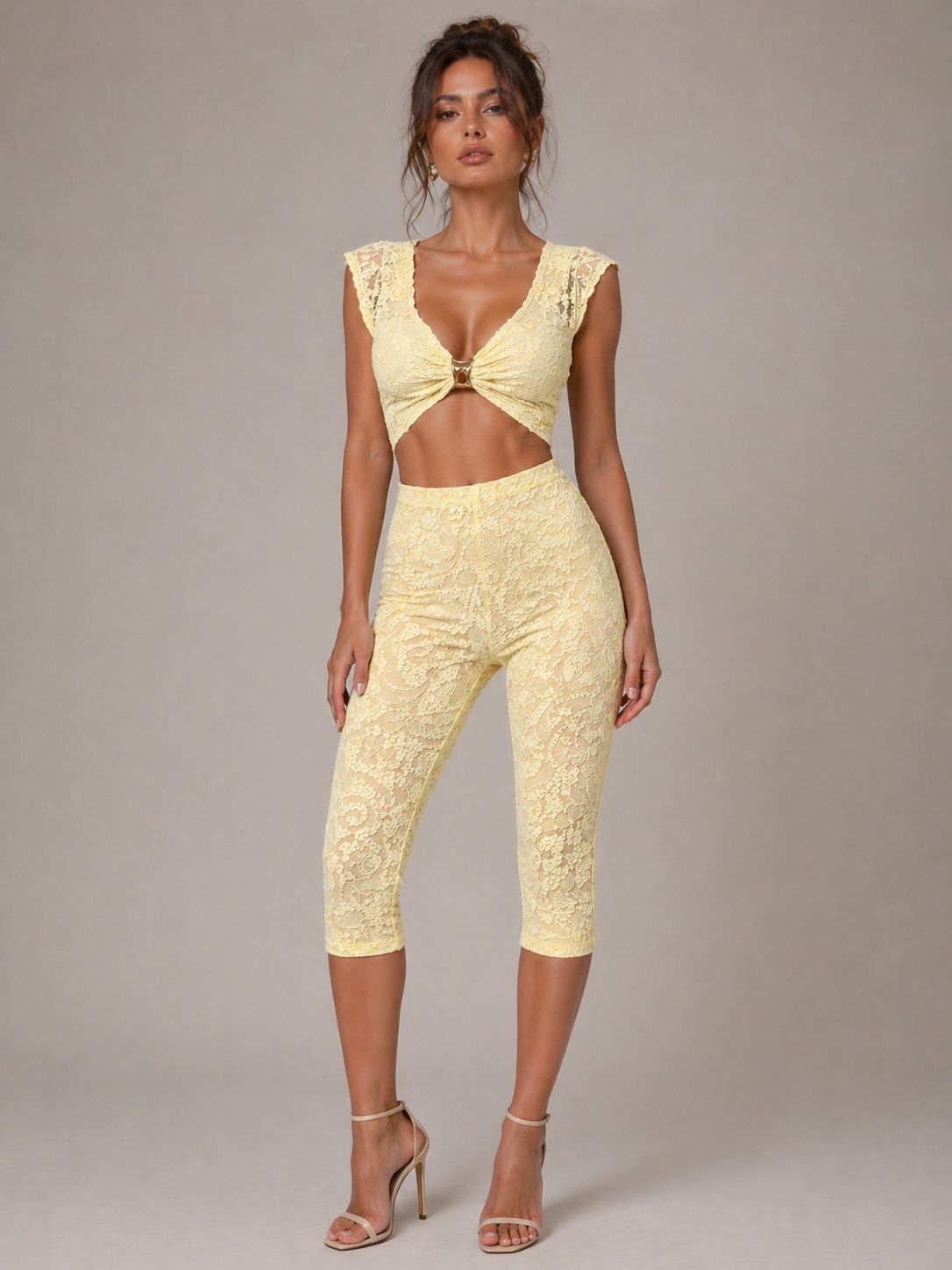 Lace Buckle Detail Crop Top & 3/4 Legging Co-ord