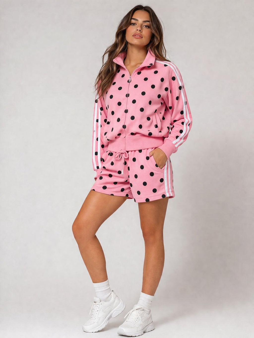 Polka Dot Side Stripe Top & Shorts Fleece Co-Ord