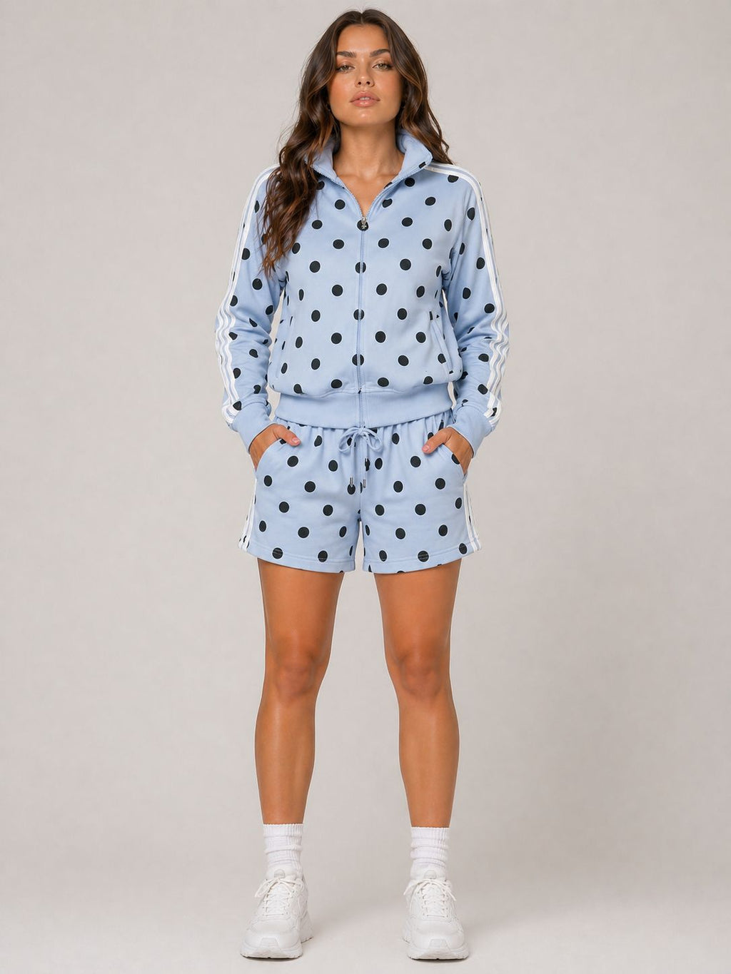 Polka Dot Side Stripe Top & Shorts Fleece Co-Ord