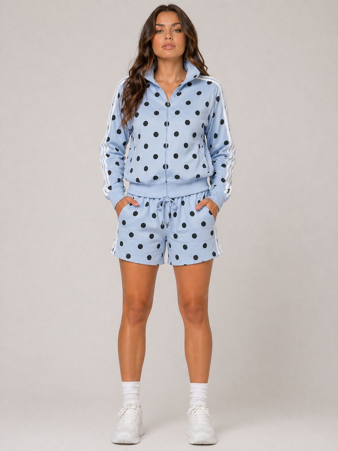 Polka Dot Side Stripe Top & Shorts Fleece Co-Ord
