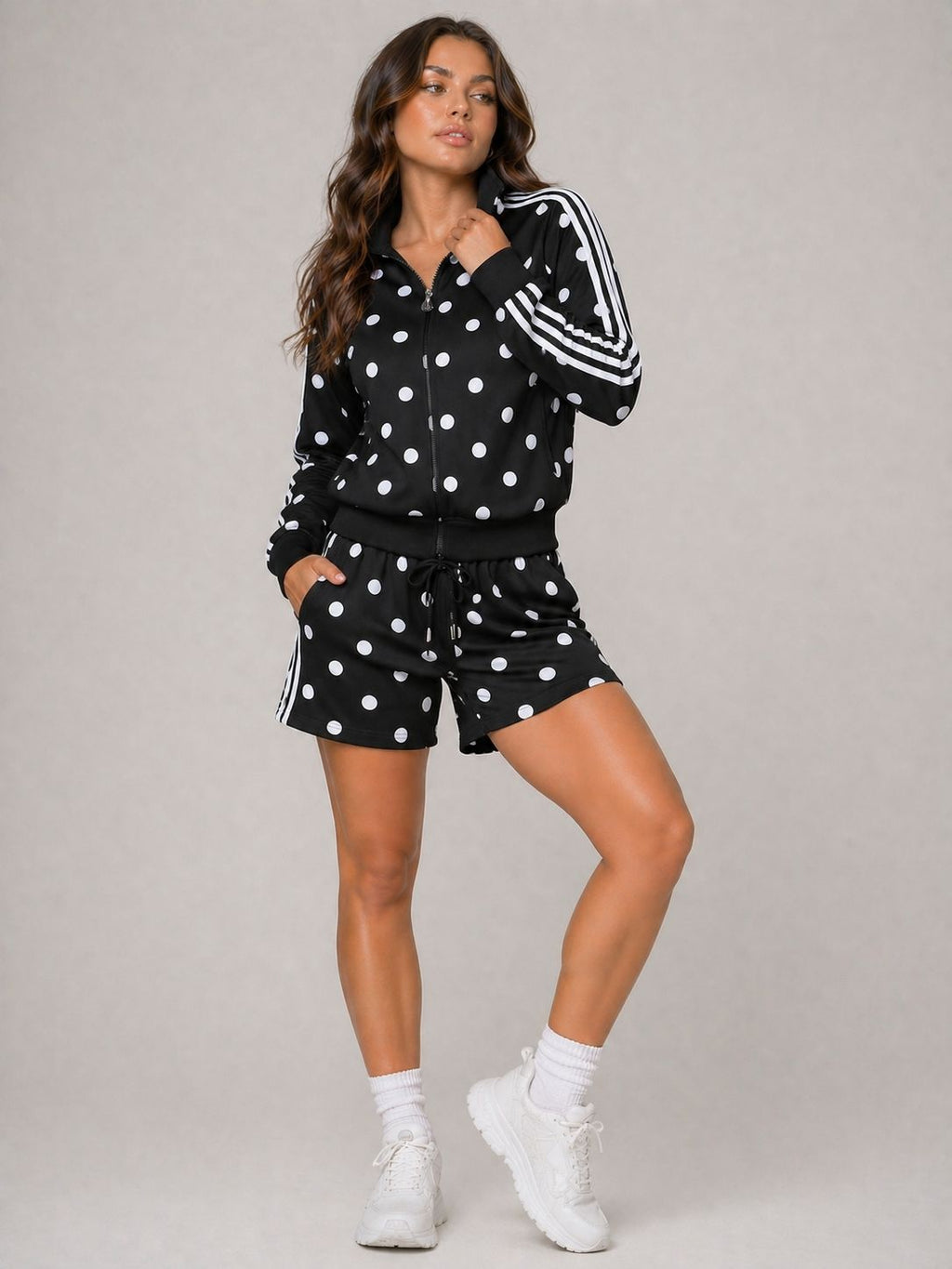 Polka Dot Side Stripe Top & Shorts Fleece Co-Ord