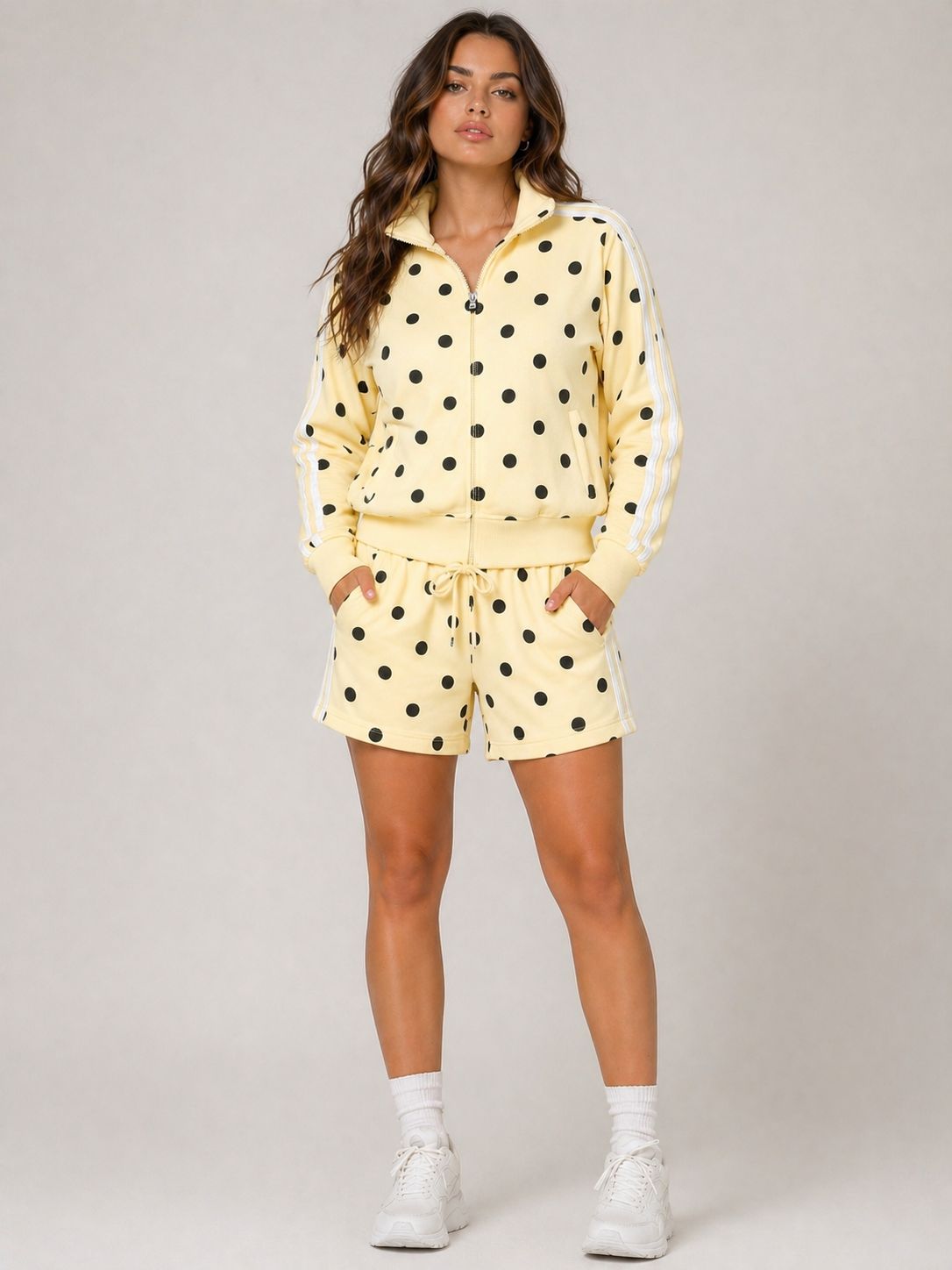 Polka Dot Side Stripe Top & Shorts Fleece Co-Ord