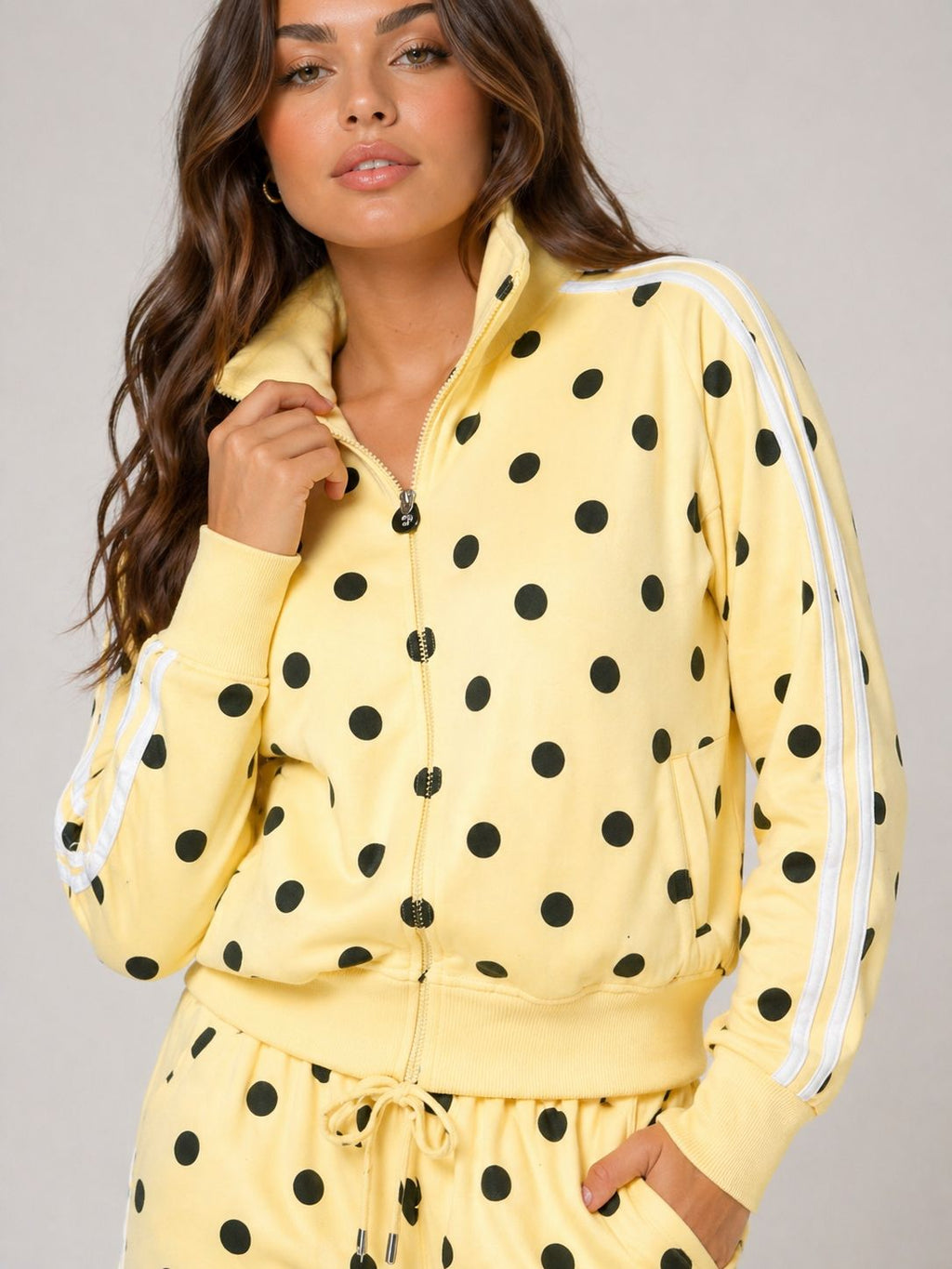 Polka Dot Side Stripe Top & Shorts Fleece Co-Ord
