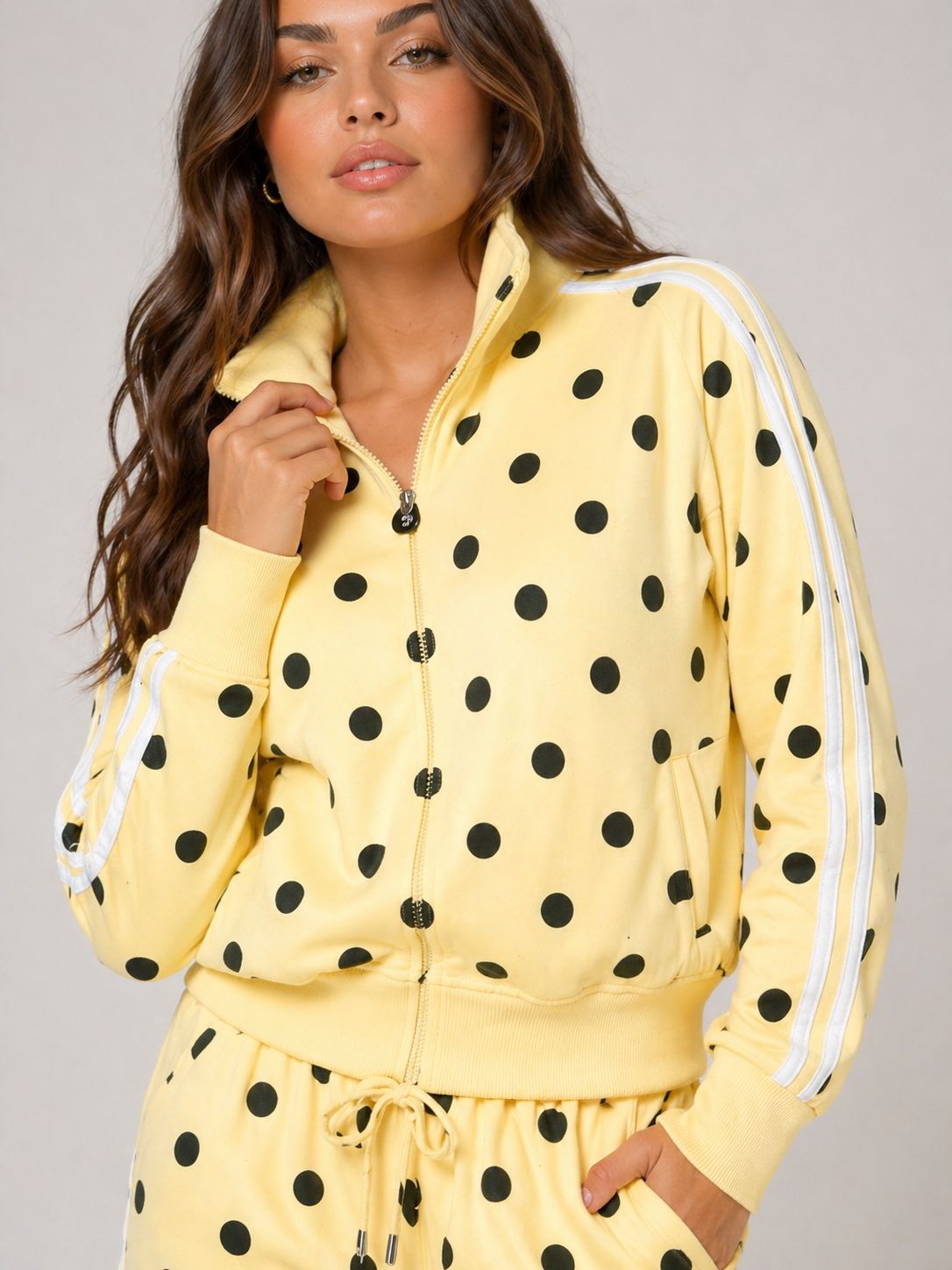 Polka Dot Side Stripe Top & Shorts Fleece Co-Ord