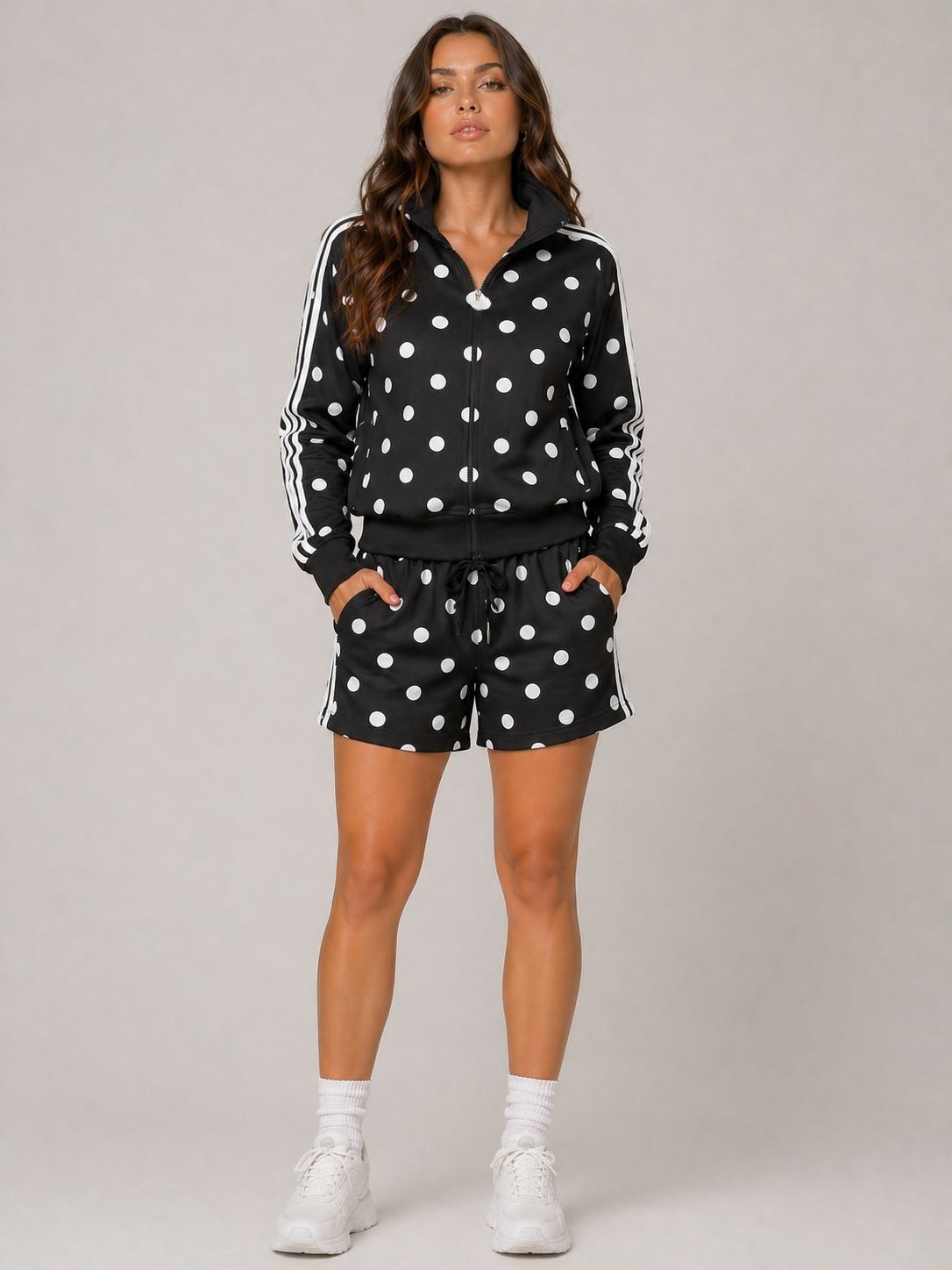 Polka Dot Side Stripe Top & Shorts Fleece Co-Ord