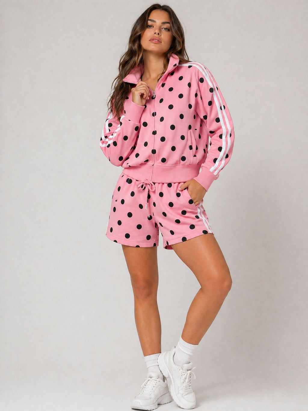 Polka Dot Side Stripe Top & Shorts Fleece Co-Ord