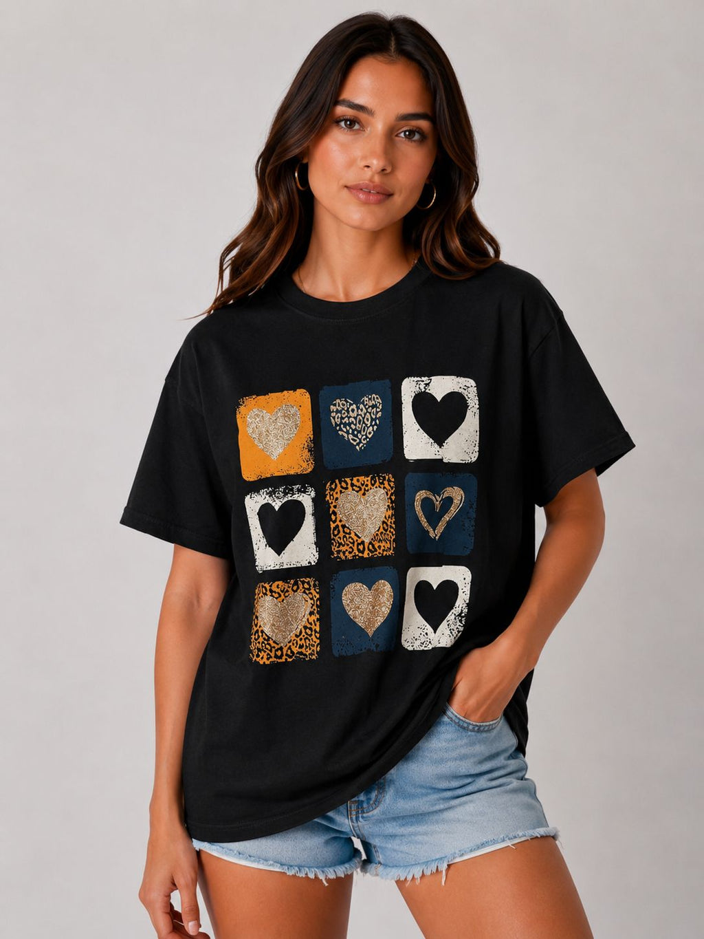 Leopard print & heart graphic design T-Shirt