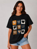 Leopard print & heart graphic design T-Shirt