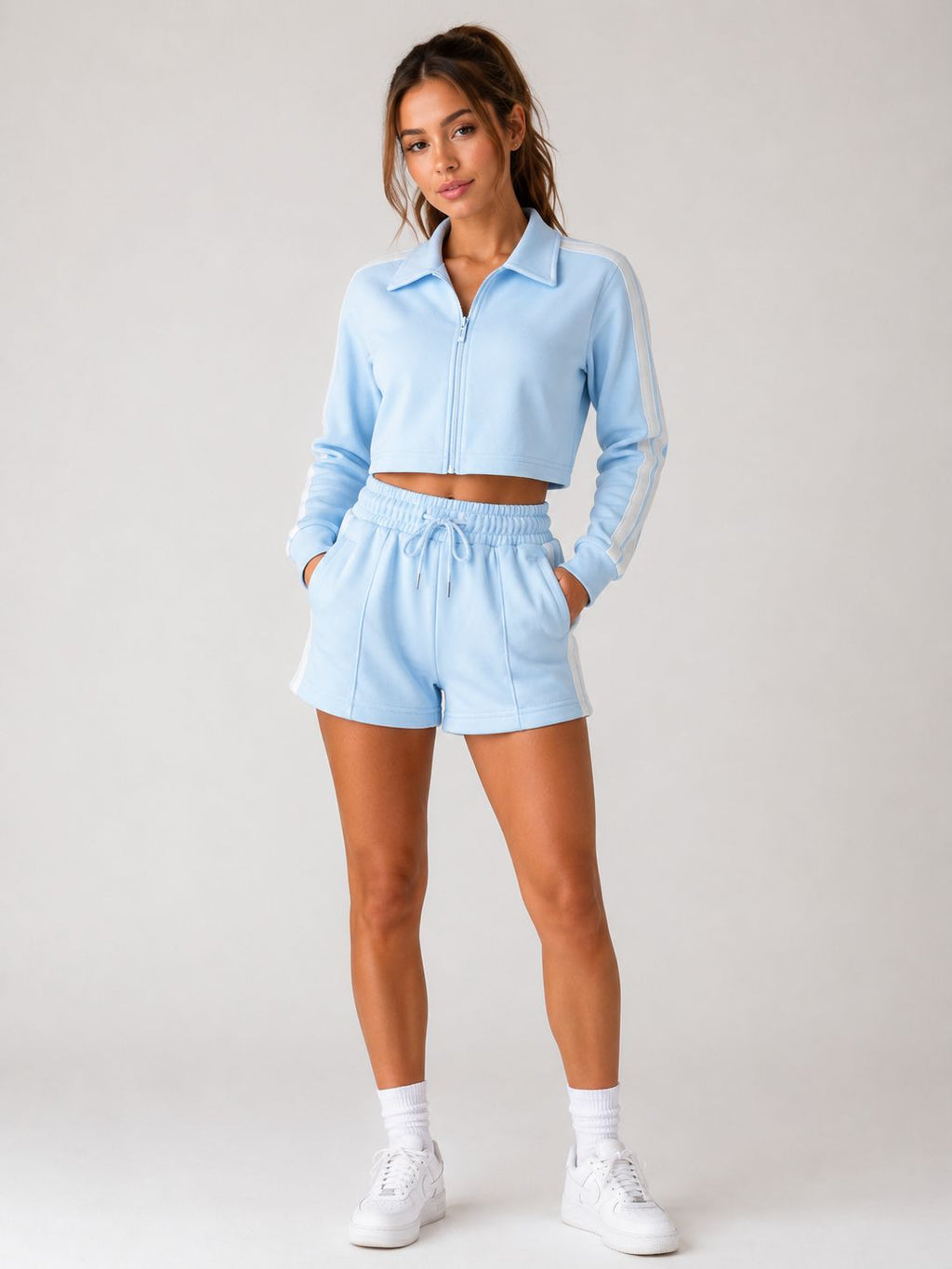 Sporty Side Stripe Detailing Top & Drawstring Shorts