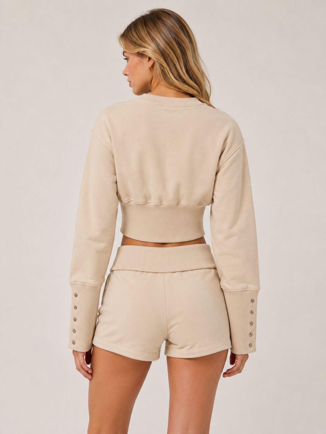 Button Up Sweatshirt & Folded Waist Shorts