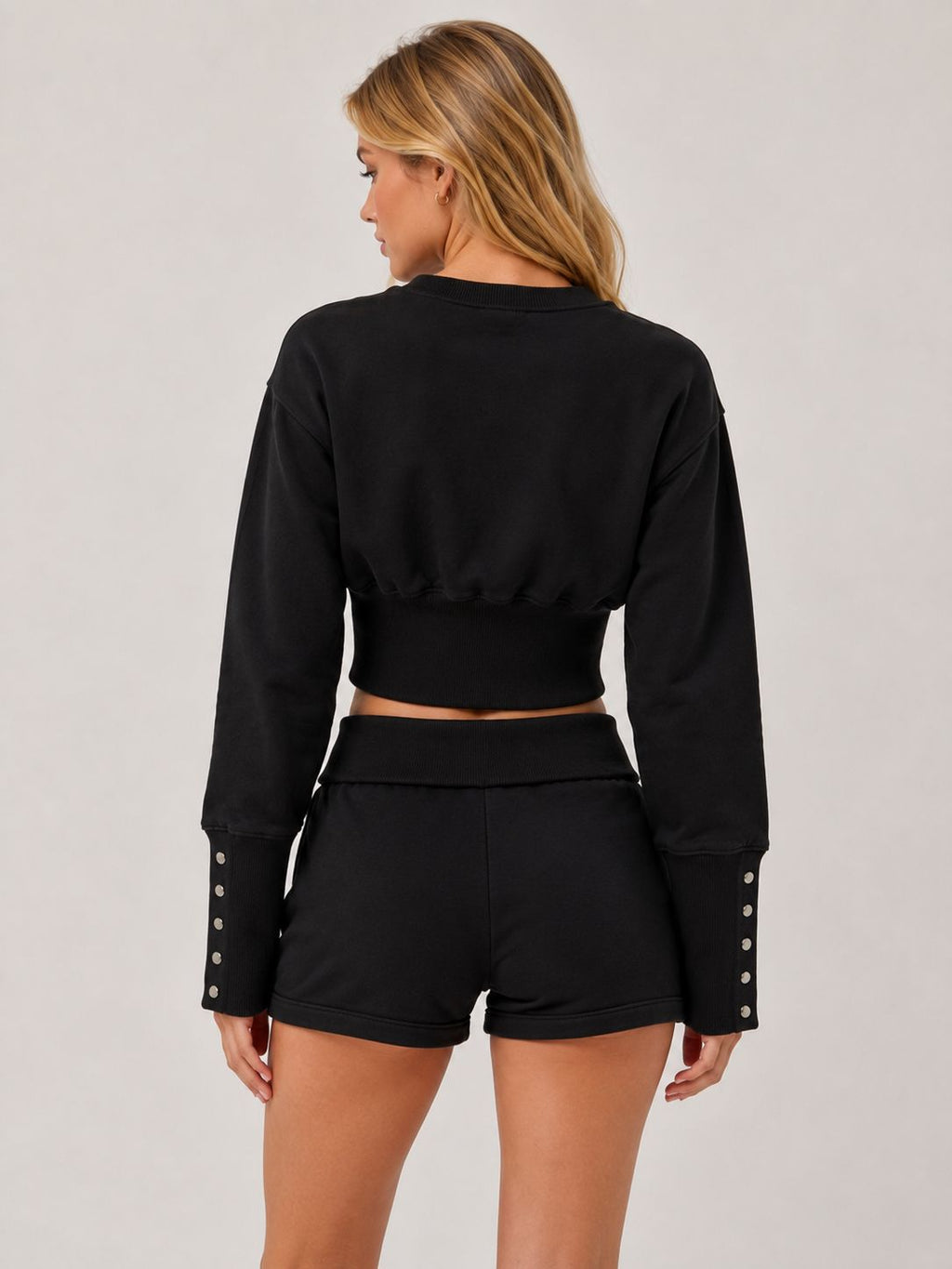 Button Up Sweatshirt & Folded Waist Shorts