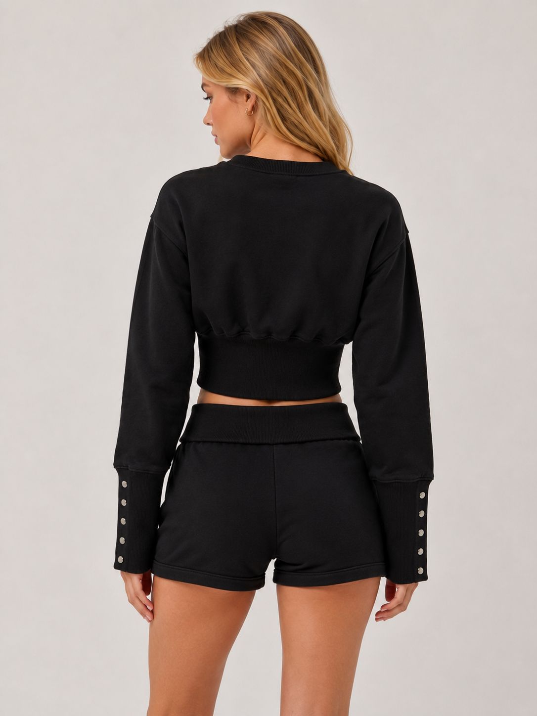 Button Up Sweatshirt & Folded Waist Shorts