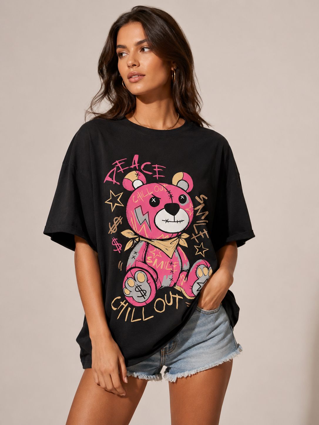 Oversized Graphic Teddy Bear T-Shirt
