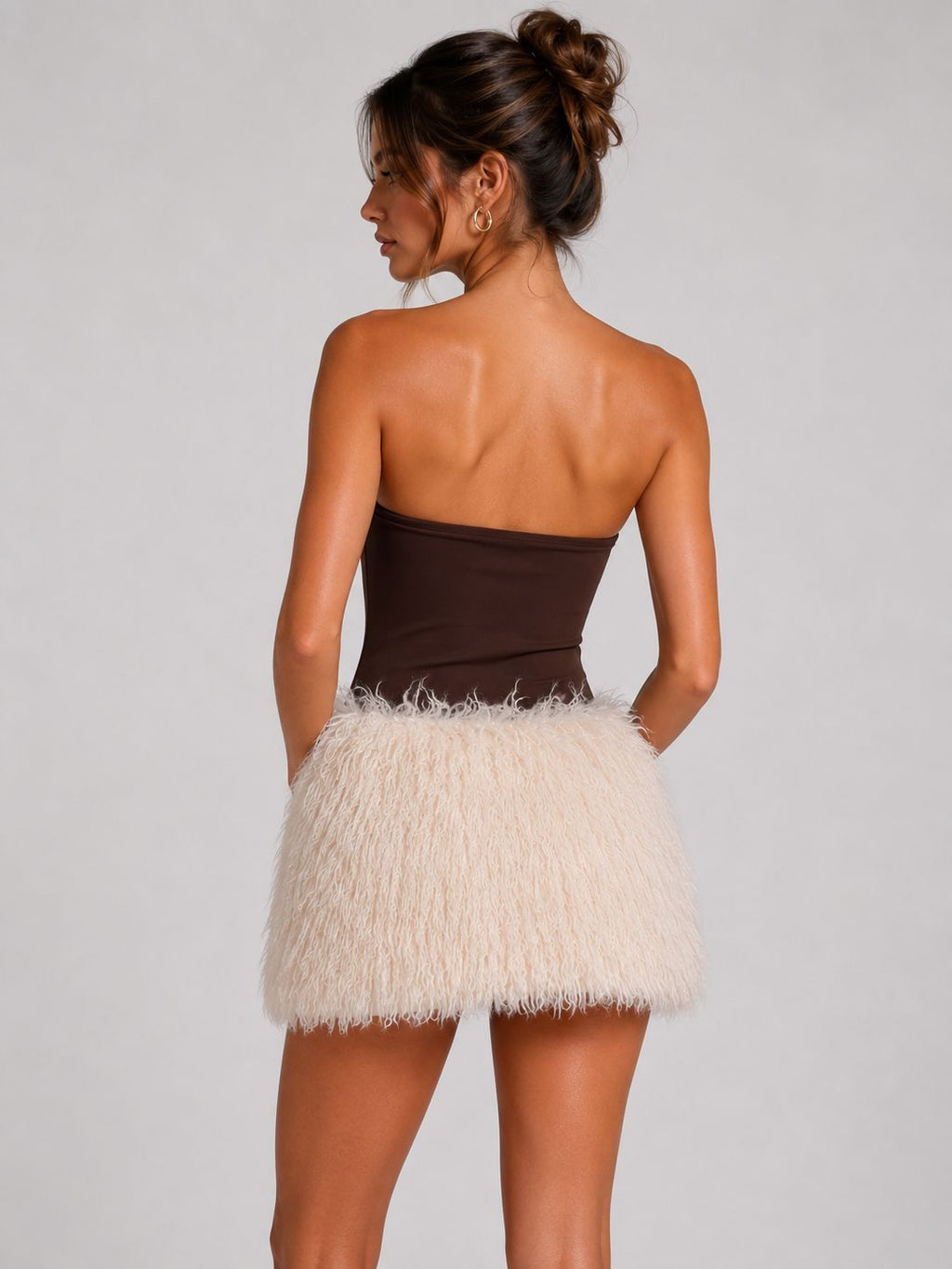 Side Zip-Up Fluffy Mini Skirt