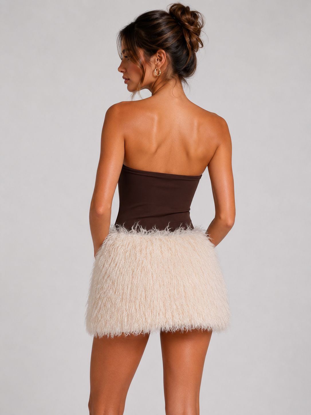 Side Zip-Up Fluffy Mini Skirt