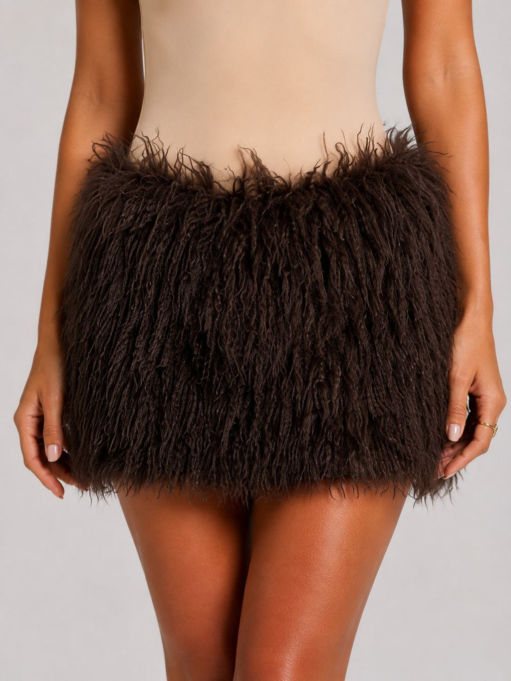 Side Zip-Up Fluffy Mini Skirt