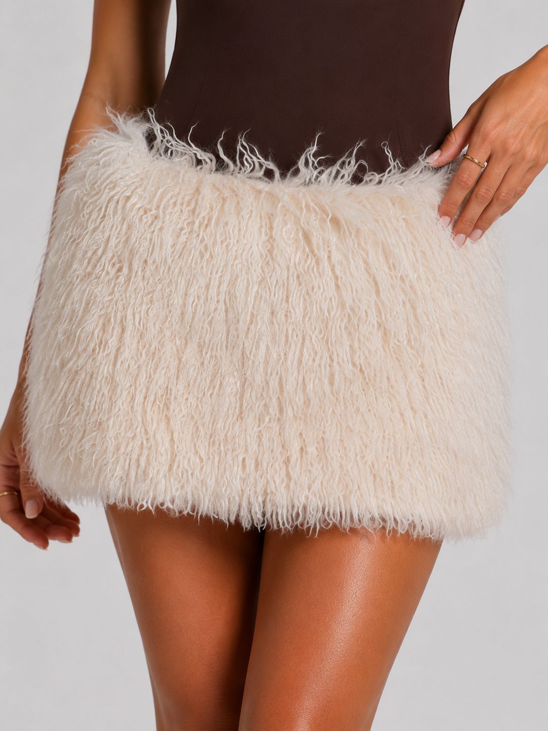 Side Zip-Up Fluffy Mini Skirt