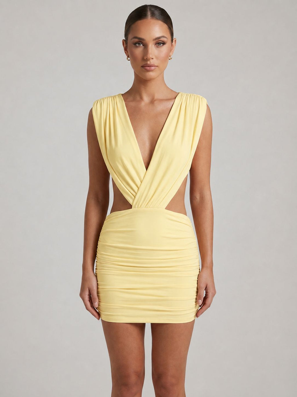 Crossover Draped Ruched Open-Back Mini Dress
