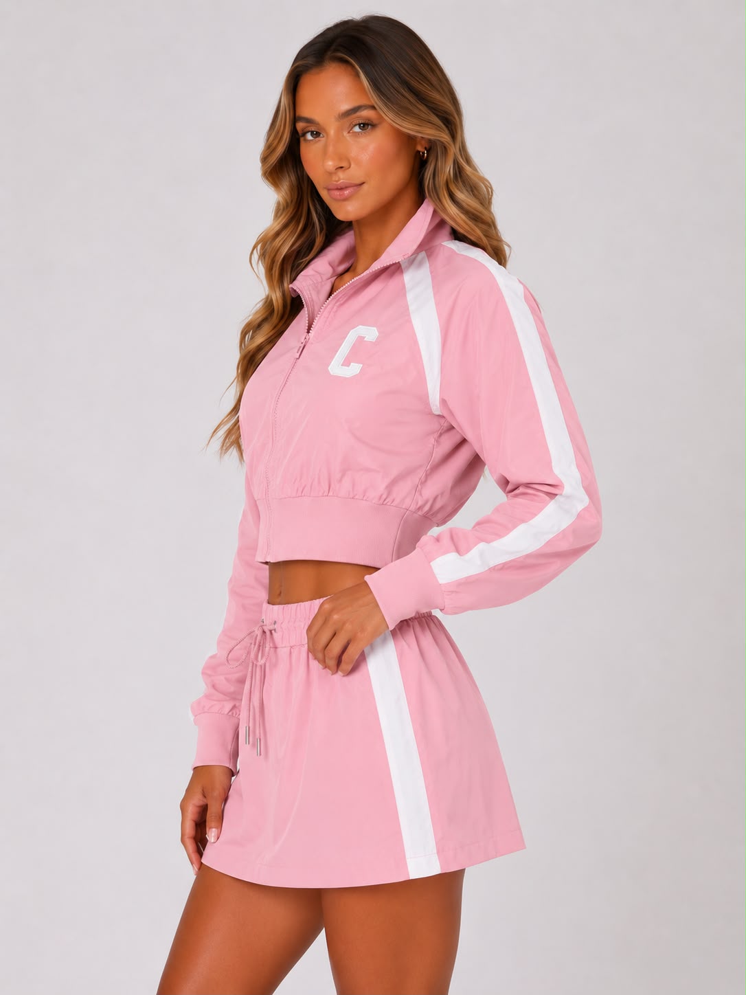 Contrast Stripe Zip-Up Co-Ord Skirt Set