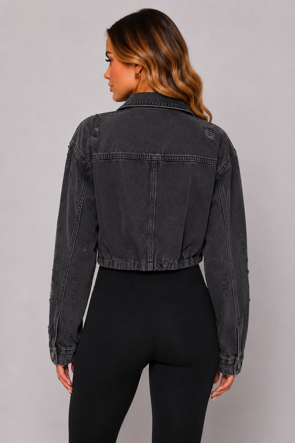 Light Wash Distressed Cropped Denim Jacket