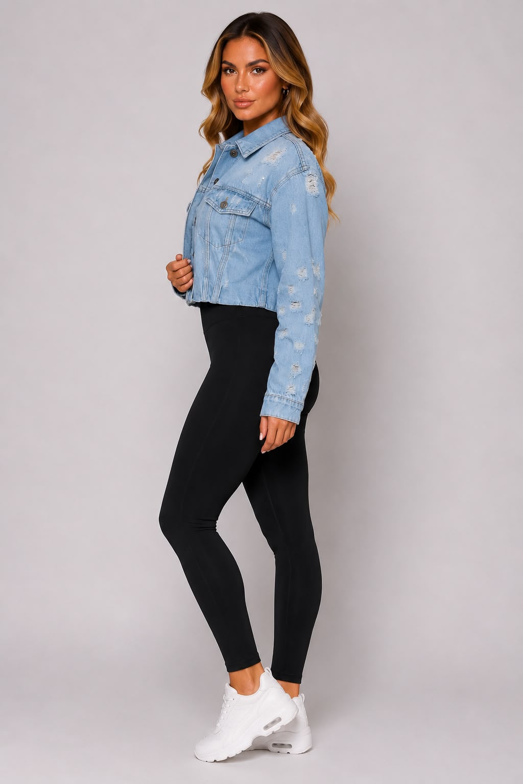 Light Wash Distressed Cropped Denim Jacket