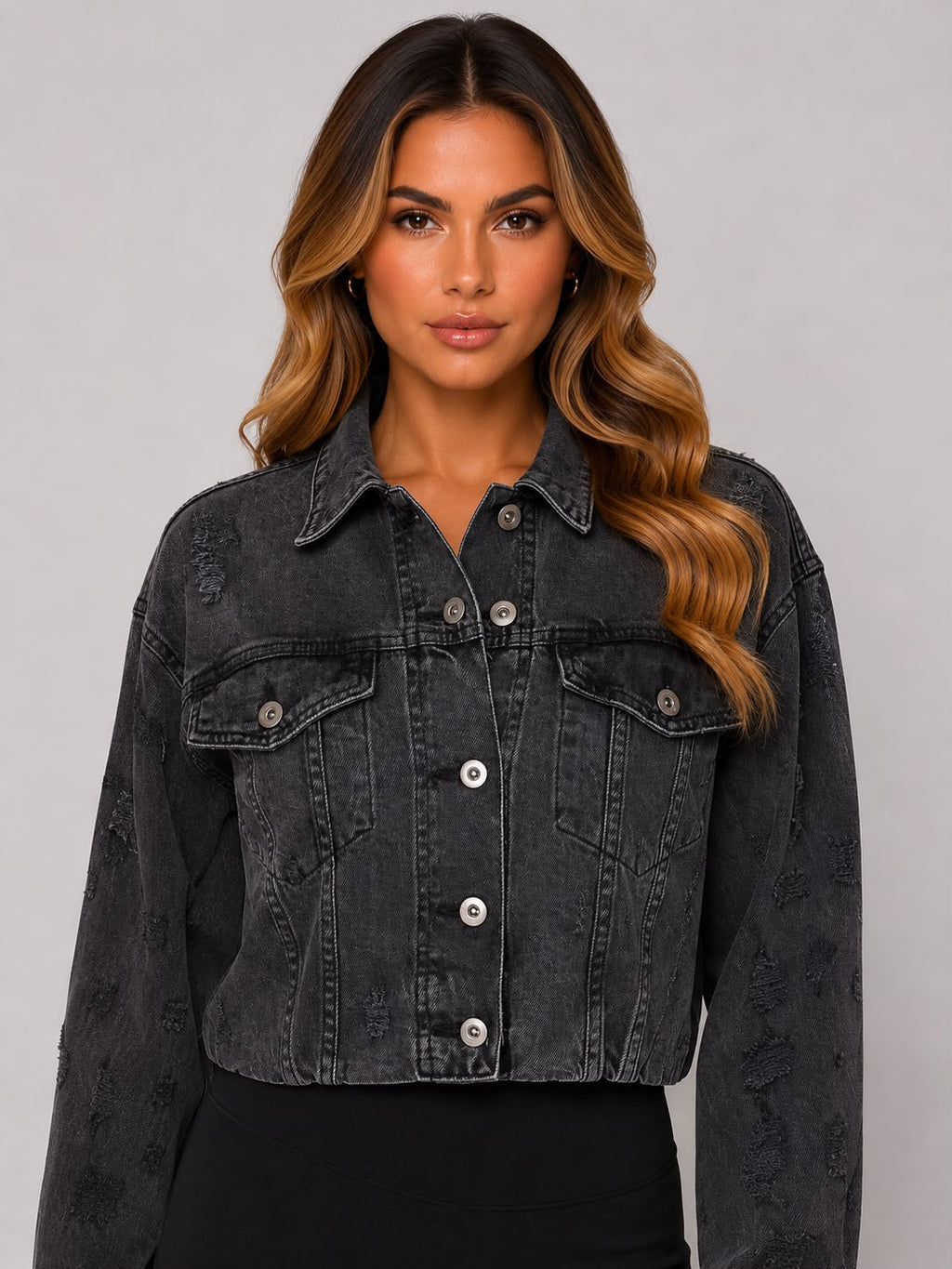 Light Wash Distressed Cropped Denim Jacket