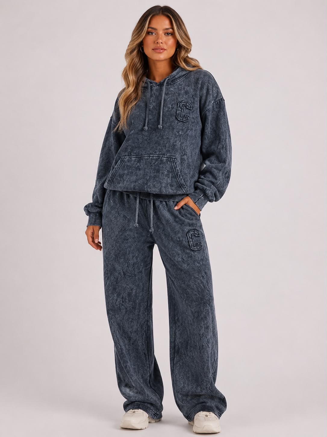 Acid Wash Oversized Hoodie & Wide Leg Jogger Co-Ord Set