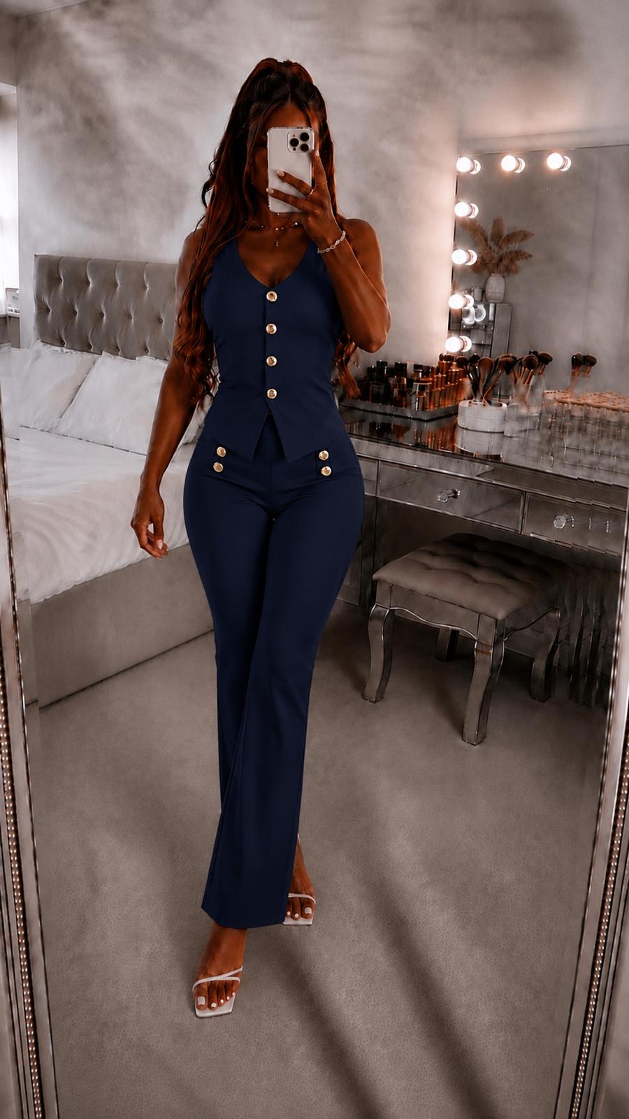 Button Waistcoat Top & Wide Leg Trouser Set
