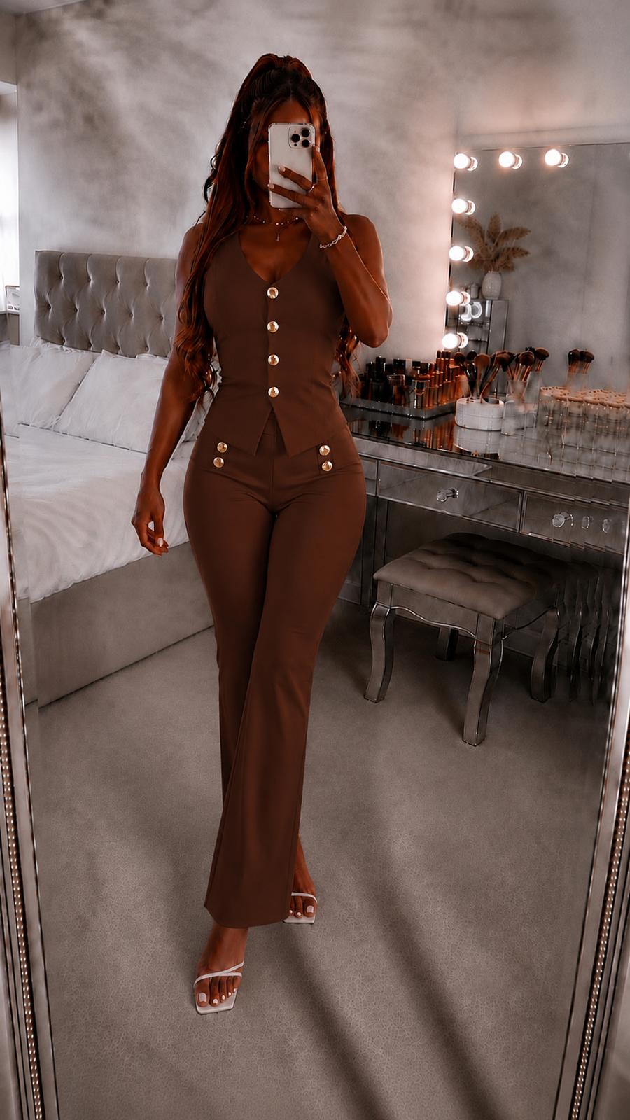 Button Waistcoat Top & Wide Leg Trouser Set